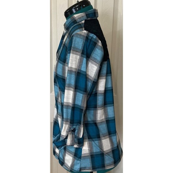 Women Bongo Brand Blouse Blue Plaid w/Lacey Back Polyester Blend Junior Size M - Picture 6 of 16